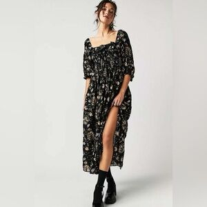 FREE PEOPLE Oasis Floral Printed Midi Dress Black Combo - M